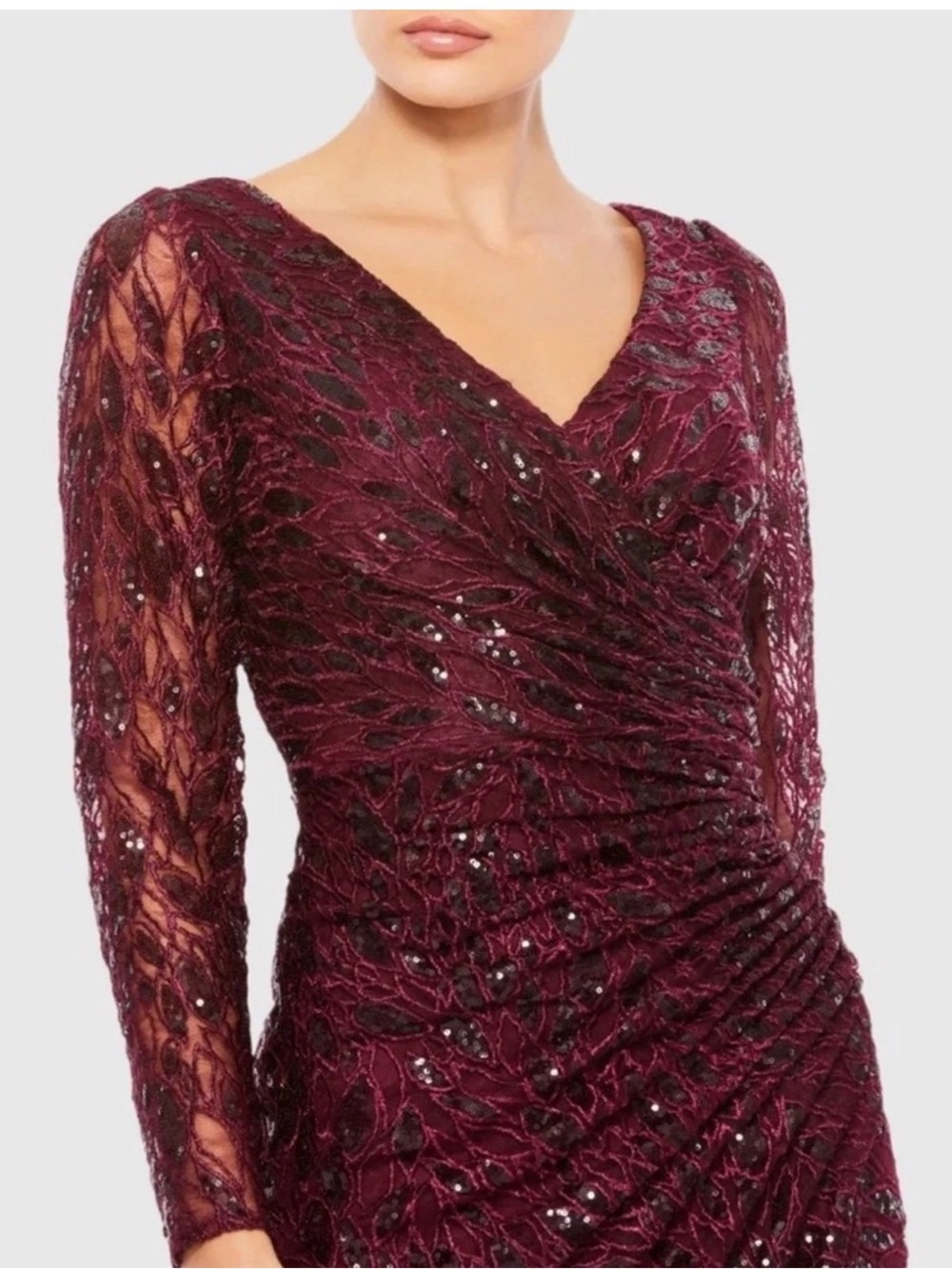 Mac Duggal. 12412 Women’s Elegant Burgundy Lace V-Neck Gown. Sz 14 NWT - Picture 6 of 12